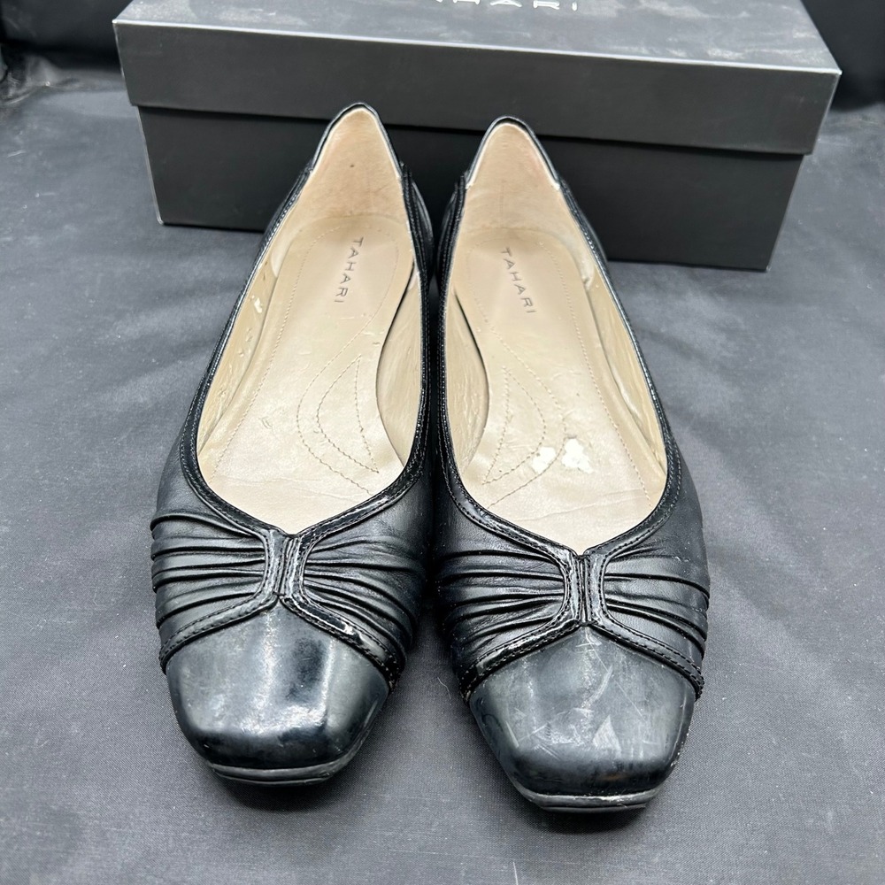 Tahari Ballet Flats Leather Dress Shoes Black Career Office 8.5M‎ Business